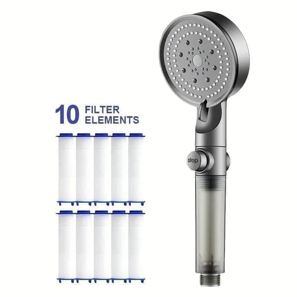 Duschmunstycke med 5 Olika Strållägen och Stoppknapp – 10 Inbyggda Filter