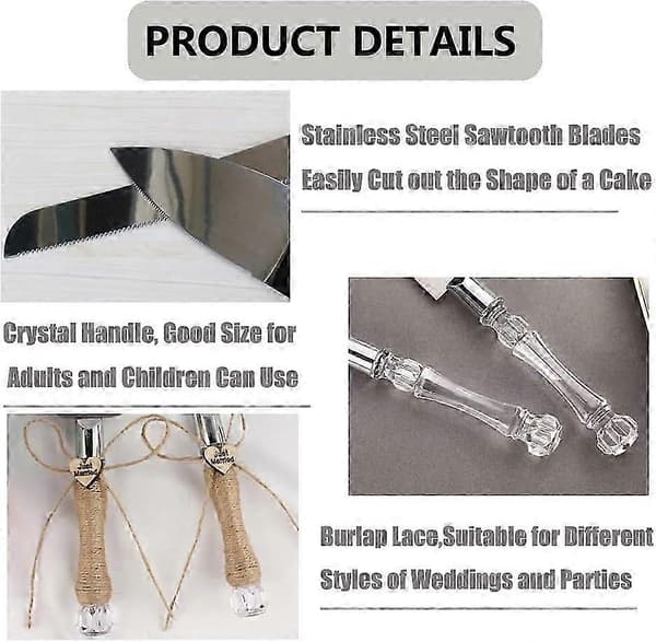 Wedding Cake Knife and Server Set, Cake Knife Set with Crystal Handle, Cake Cutter with Packaging Box (FMY)