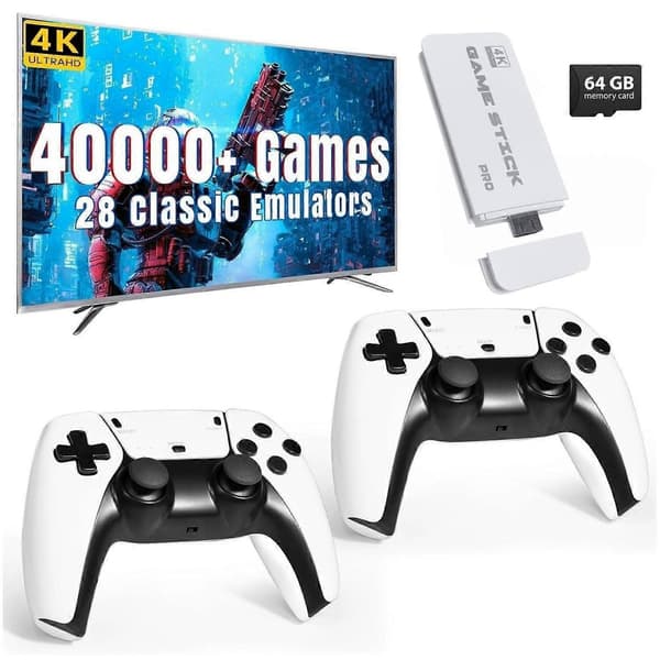 Wireless Retro Gaming Console with 40,000 Built-in Classic Games, 4K HDMI TV Output, 2.4G Wireless Controller, 64G Nostalgic Game Stick