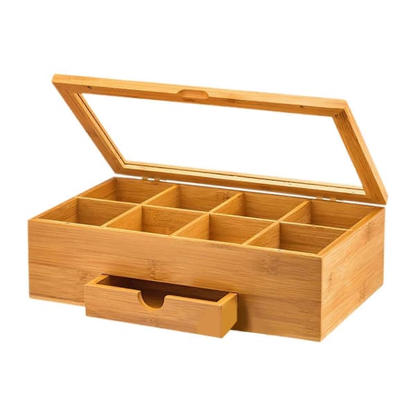 Tea Storage Box Acrylic Window Tea Bags Organizer for Cabinet Desk Kitchen