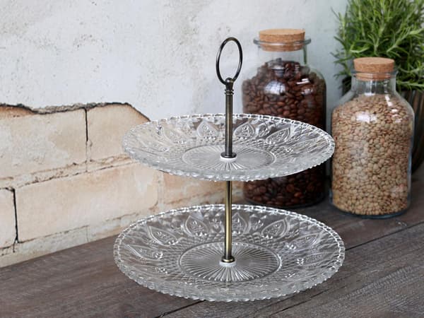 Kakefat 2-etasjer Glass Chic Antique Kristall transparent