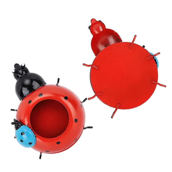 Red 5.3cm Diameter Flower Pot Decor Ladybug Shaped Smooth Surfaces Iron Planter for Garden
