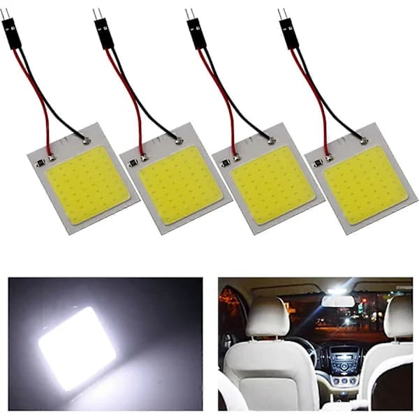 4-pakning Vita LED Panel Kupler, COB 48-SMD LED Interiørbillys Bil LED Interiør Kupler