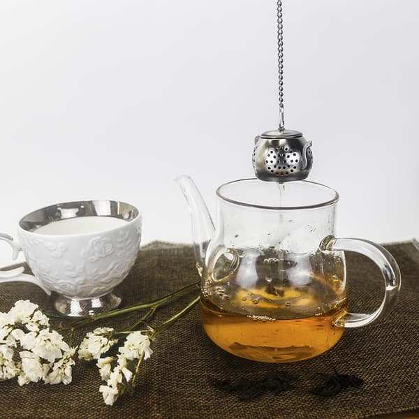 Løsbladste-infuser tekande formet rustfrit stål tebold-infuser & madlavningsinfuser med kæde til teisme