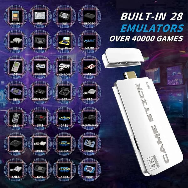 Wireless Retro Gaming Console with 40,000 Built-in Classic Games, 4K HDMI TV Output, 2.4G Wireless Controller, 64G Nostalgic Game Stick
