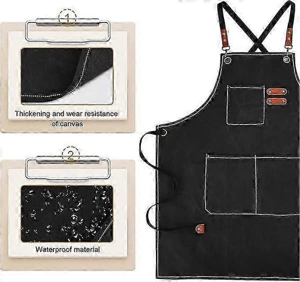Canvas Aprons for Men with Pockets, Adjustable Strap and Large Pockets, Kitchen Apron for Cooking, Baking, Chef, Black