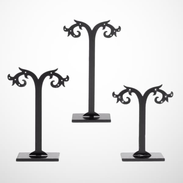 Akryl øreringeholder sort 3 stk med 8 huller T-design -