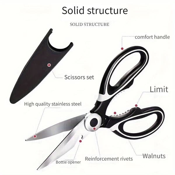 Durable Stainless Steel Kitchen Shears | Sharp Blades, Ergonomic Handle, Multifunctional for Fish, BBQ, Bone Cutting - Cooking, Baking