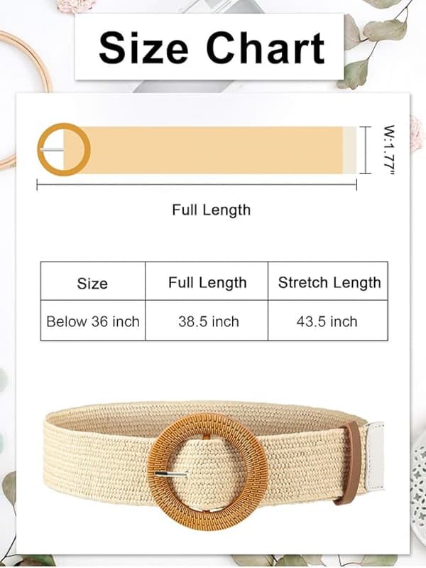 4 stk. stråflettede elastiske stretchbælter til kvinder, brede boho flettede kjolebælter med træspænde