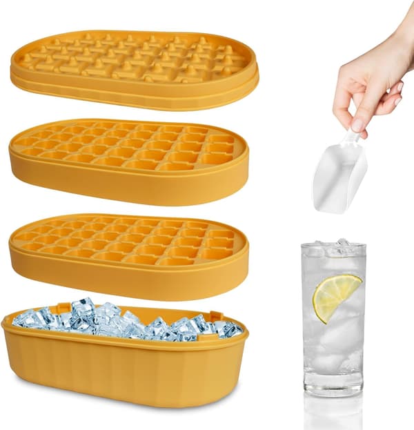 Ice Cube Tray with Lid and Storage Box, 72 Silicone Ice Cube Molds with Scoop, Double Layer and Spill-Proof