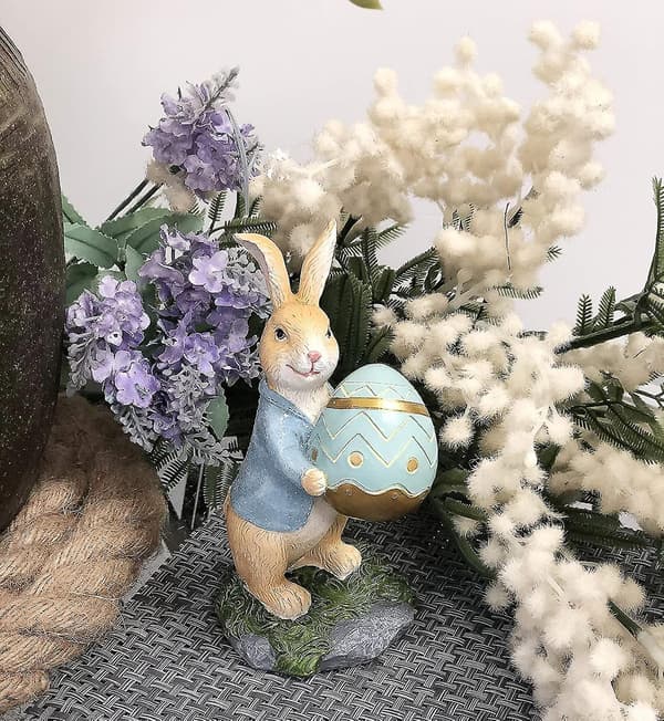 Rabbit with Carrot Sculpture Spring Easter Home Decor Polyresin Figurine Ornament Blue Blue