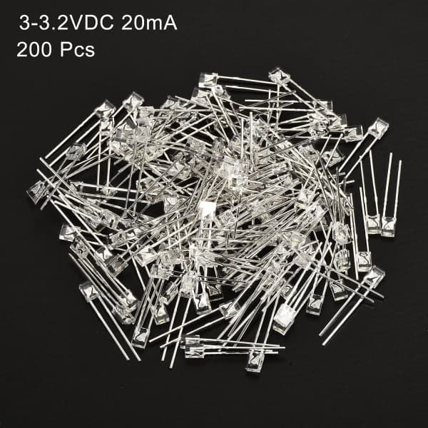 2x3x4mm x LED-lampa, 200st Rektangulära Starka Lysdioder för Elektroniska Komponentindikatorer, Vit