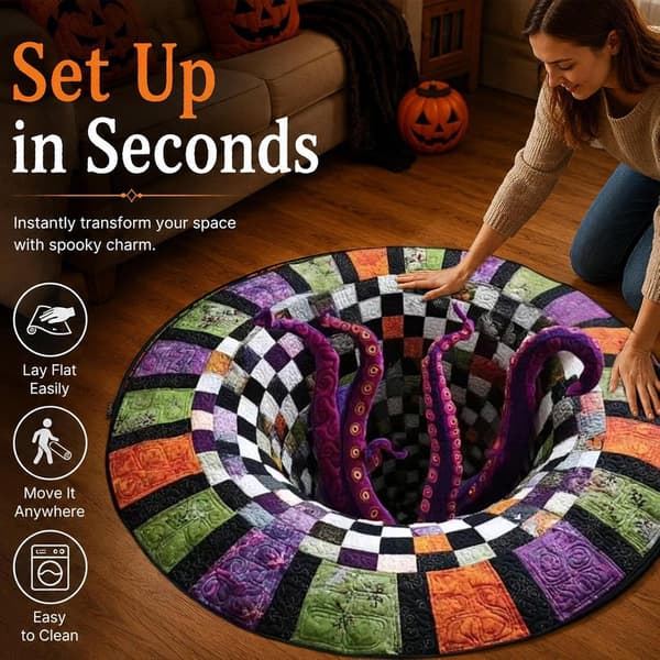 Halloween-gulvteppe 100 x cm sklisikkert rundt illusjons-teppe -