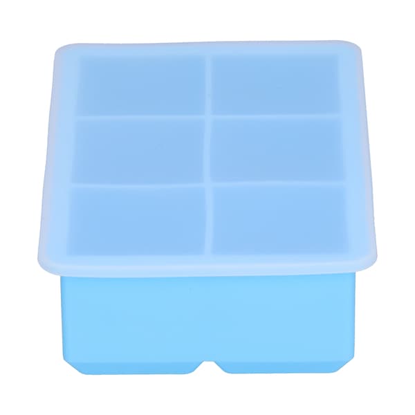 Large Silicone Ice Tray with Lid - 6 Cavity Ice Maker for Ice Cubes, Cakes, Chocolate, Pudding (Sky Blue)