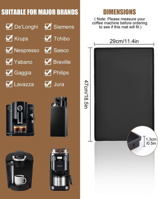 Coaster Coffee Machine Silicone Mat with Edge 47x29cm Fully Automatic Coffee Coasters