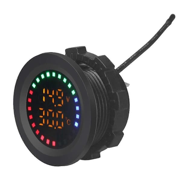 12-24V Bil Rund Farveskærm Temperatur Voltmeter Auto Spændingstest Dobbelt Display Digital Måler