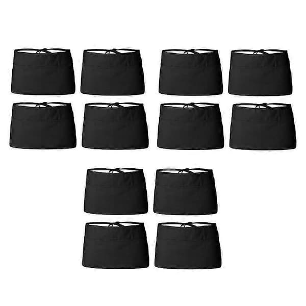 12-pack - Black Waiter Aprons, Waitress Half Apron with Belt Pocket