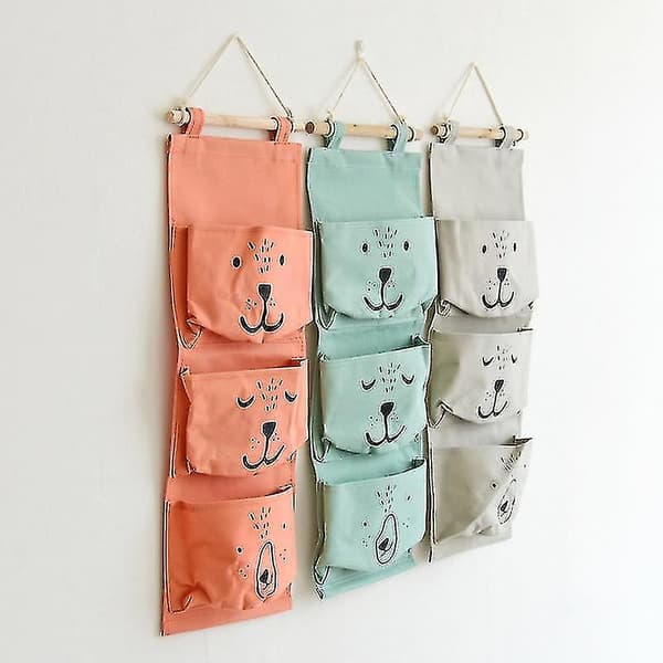 Wall Mounted Bag Bear 3 Pockets Hanger Bathroom Nursery