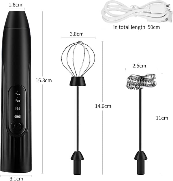 3-speed Adjustable Milk Frother with 2 Different Whisks