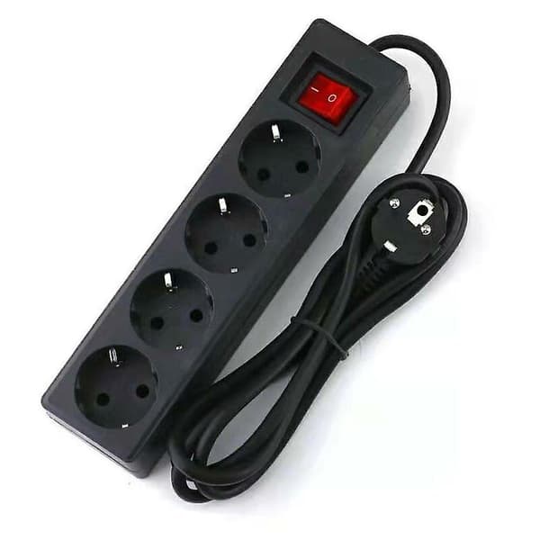 Power strip with switch - 4 sockets - 16A 2P - 3M extension cord - Black