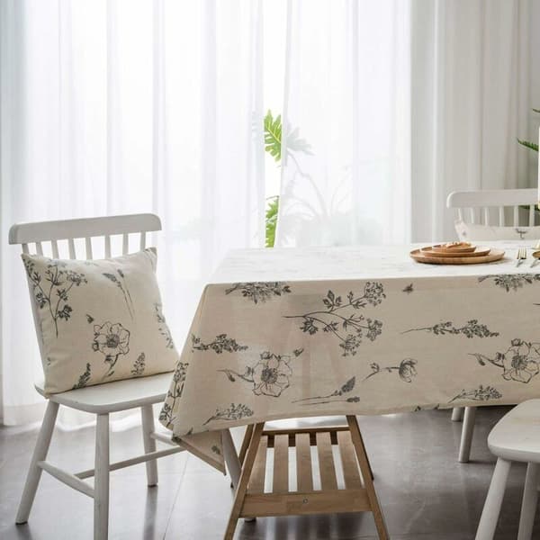 Little Bee Floral Pattern Sketch Fresh Tablecloth Cotton Grey (140×160cm)