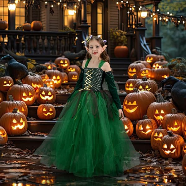 Halloween-kostym för flickor, Tutu, tyll, grön, masker I - I