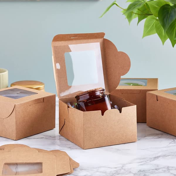 Brown Kraft Paper Boxes with Transparent Window (35-pack) - Cake Box