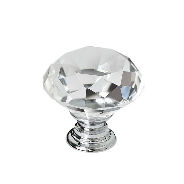Crystal Glass Door Knobs Diamond Cut Drawer Pulls for Cabinets Cupboards Drawers Home Decor with 3 Screw Lengths (Silver)
