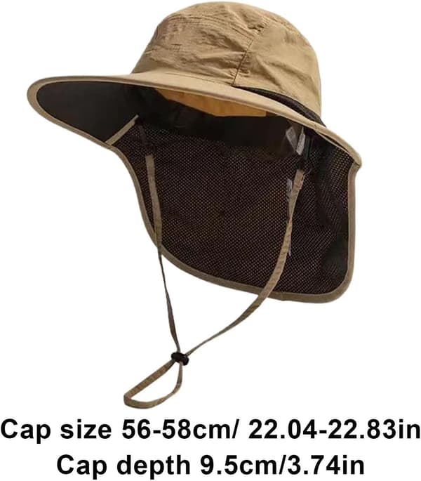 solhatt, justerbar, bred brem, pustende, nakkebeskyttelse, bøtte, khaki -
