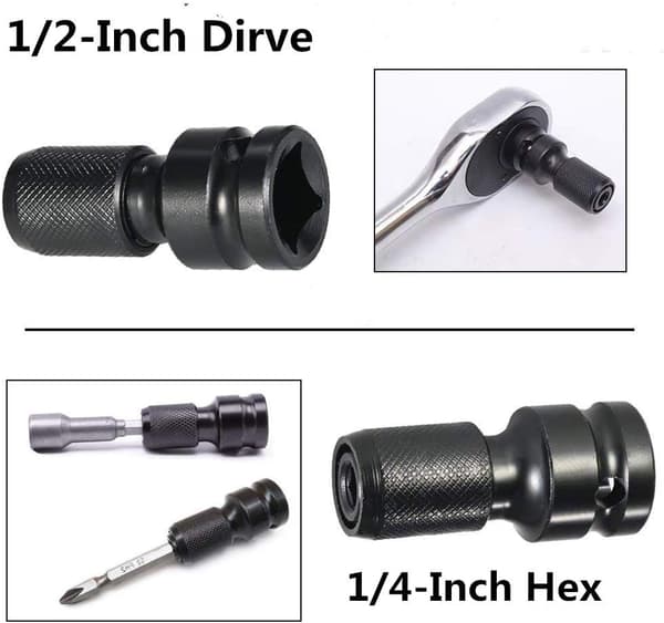 2-pack 1/2 \" Square to 1/4 \" Hex Socket Adapter, Quick Release C