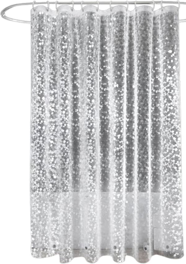 Thicker Transparent Shower Curtain, Waterproof PEVA Stone Texture, White, 180x180cm