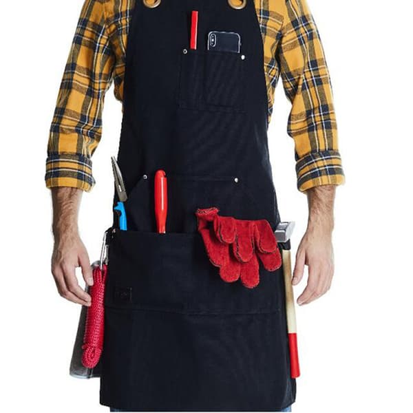 Durable Canvas Work Apron with Pockets Black + Black 297