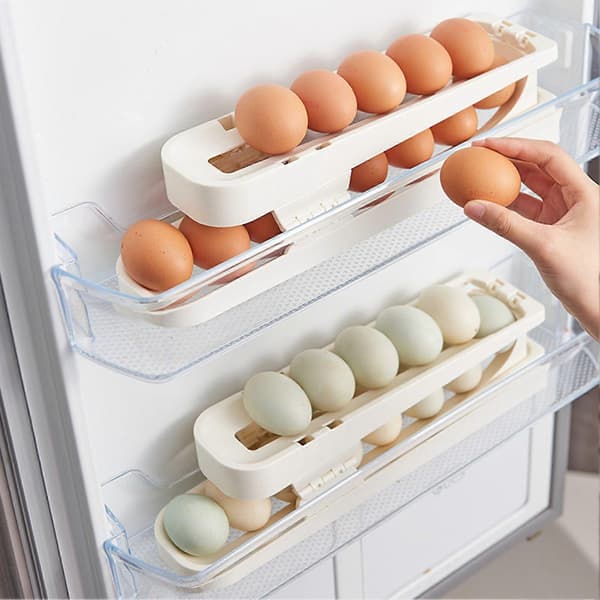 Automatic Rolling Egg Dispenser 2-Tier Egg Holder Large Capacity Smooth Edge Burr-Free Egg Storage Tray for Refrigerator L