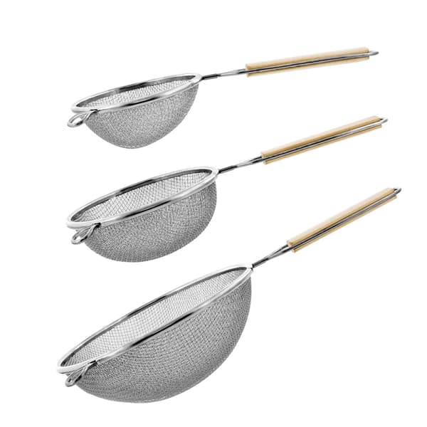 Fine Mesh Kitchen Strainers, 3-Piece Stainless Steel Sieve Set, Easy Handling and Space-Saving Storage for Sifting and Straining, Robust