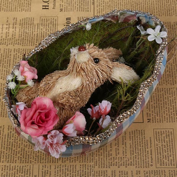 Artificial Straw Eggshell Easter Bunny Figurines Handmade Woven Rabbit Desktop Decorations Crafts Garden Party Decorations Home