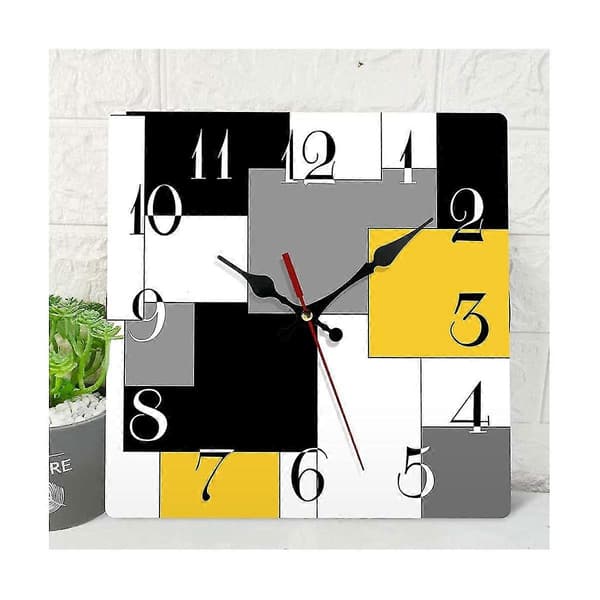 Wall Clock Silent Non-Ticking, Abstract Geometric Minimalist Plaid Square Rustic Wall Clock De