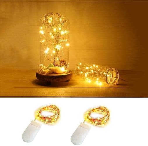 Mini LED-lyskæde med batteri, 2 stk. lyskæder med batterier, 2m