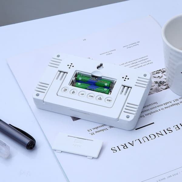 LCD Digital Vækkeur med Termometer Elektronisk Bordur Kontorur med Baggrundsbelysning til Børneværelse Sort