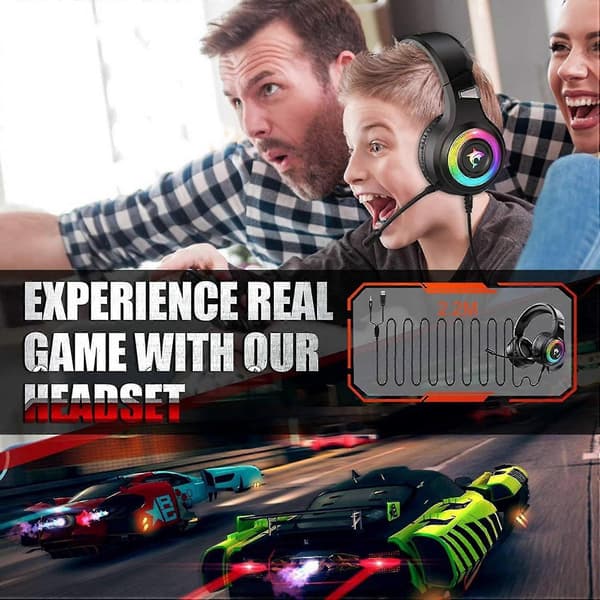 Gaming Headset med Stereo Surroundlyd Mikrofon LED-lys Støjreducerende Over-Ear Hovedtelefoner til