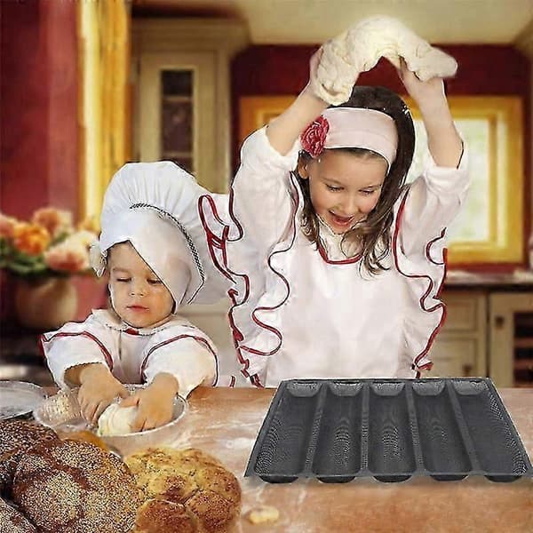 2 stk Silikon Perforerte Bakeformer Sandwichform Fransk Brødform Matte 5 Brød Non-Stick Bakeplater[D]