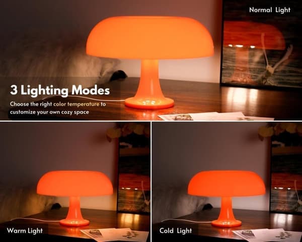 Orange Svampelampe - Dæmpbar Bordlampe med Retro Design til Soveværelse & Stue