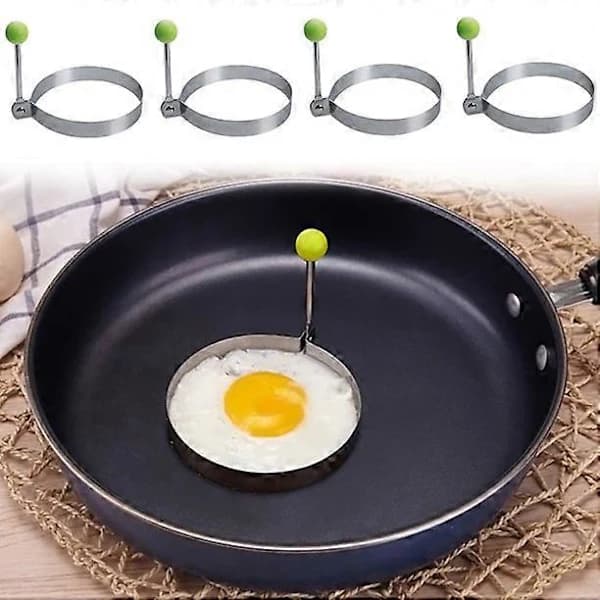 Sett med 4 eggeringer – Non-stick, runde eggeformer med håndtak – Materiale i rustfritt stål