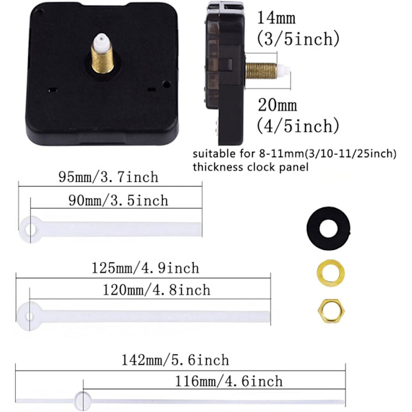 White, silent clock movement, 11/25 inch maximum thickness diameter,