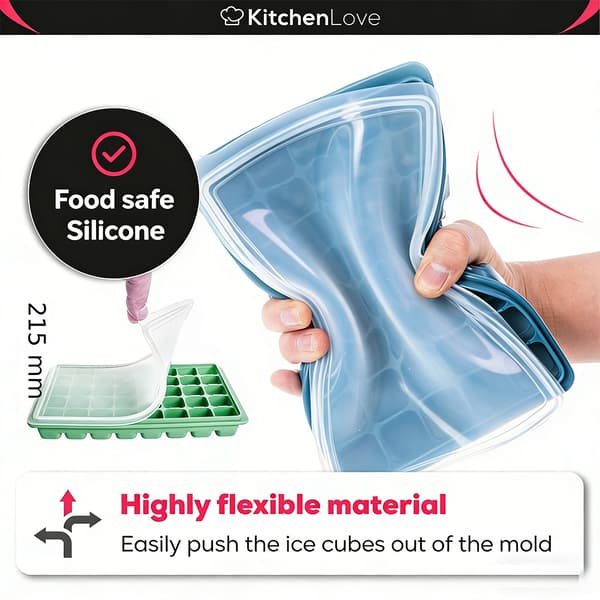 2-Pack Silicone Ice Cube Trays with Lids – 80 Small Square Ice Cubes, BPA-Free, Green & Blue