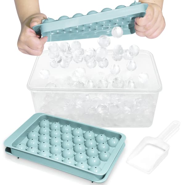 Round Ice Cube Trays with Lid and Container - 2-pack Blue 2.5 cm - Freezer Safe Ice Molds Compatible with Most Containers blue 2 blue 2