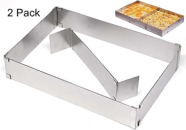 Justerbar firkantet bageform - 2 stk. kageforme i rustfrit stål, mousseform til dessert og pizza (18 cm+)