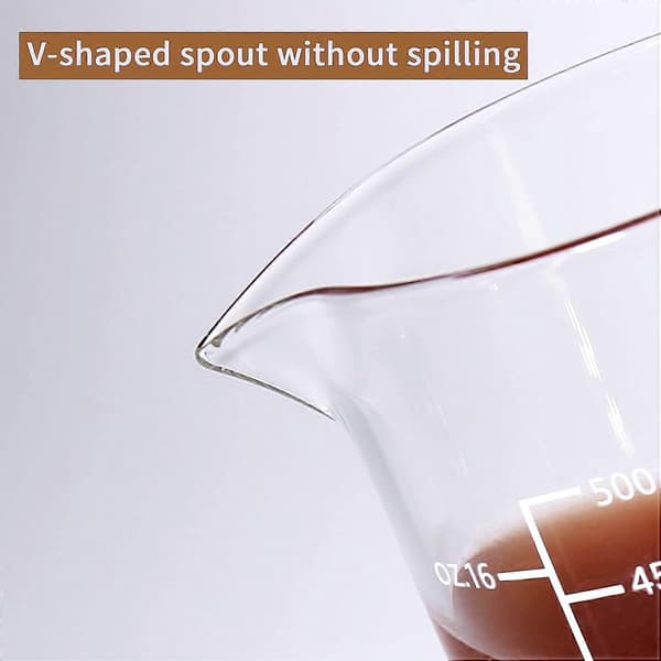 500 ml Glass Measuring Cup with Handle, Three Scales (Oz/Cup/ml), V-shaped Spout, for Kitchen and Restaurant