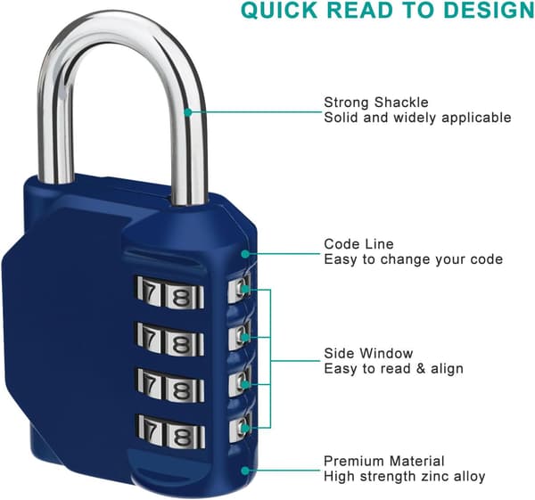 Combination Padlock, 4 Digit Coded Padlock, Gym Lock, School Locker Lock, Weatherproof Outdoor Combination Lock_yux B B