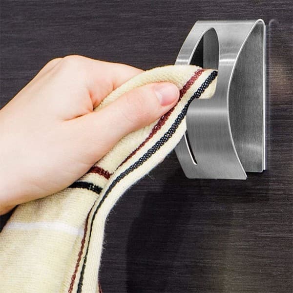 Self-adhesive stainless steel dishcloth holder, dishcloth holder clip, kitchen dishcloth hook, 3 pcs bathrobe rags, towel hook