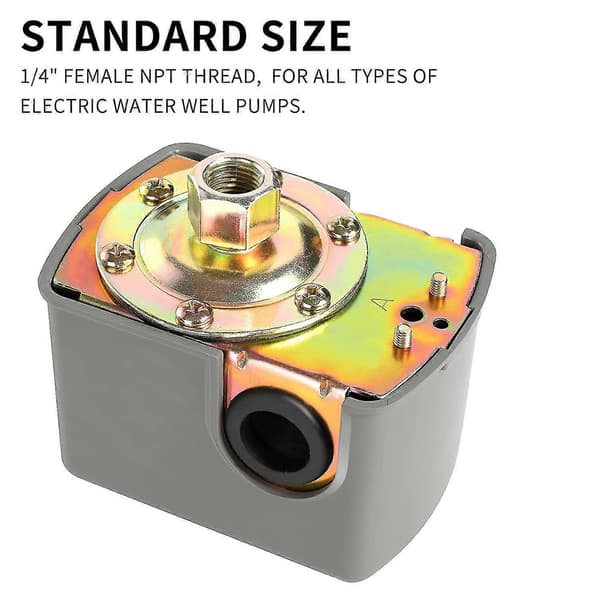 Trykafbryder til pumpe, 40-60psi Vandtrykafbryder Justerbar Differential, 1/4 tomme indvendigt gevind